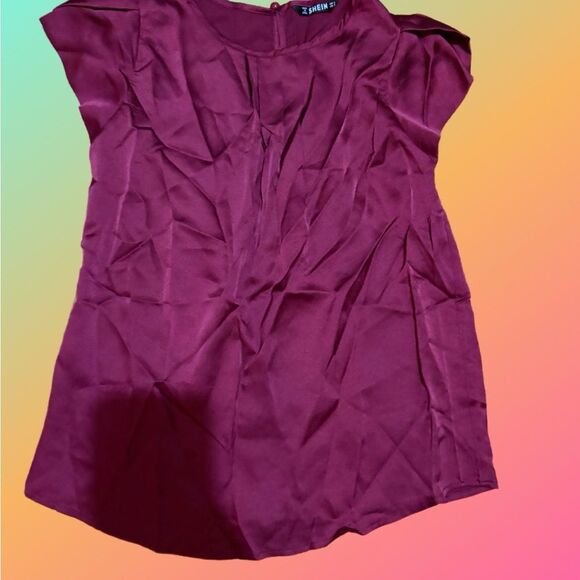 SHEIN Women's Burgundy Shirt Sleeve Button Up Blouse - Picture 1 of 6